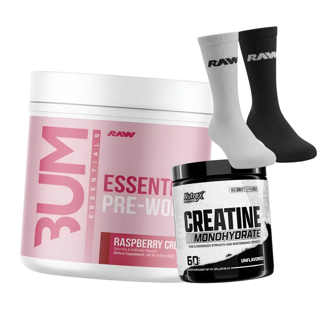 Pre Entreno Essential Cbum + Creatina nutrex 300grm + Par de Calcetines RAW 2
