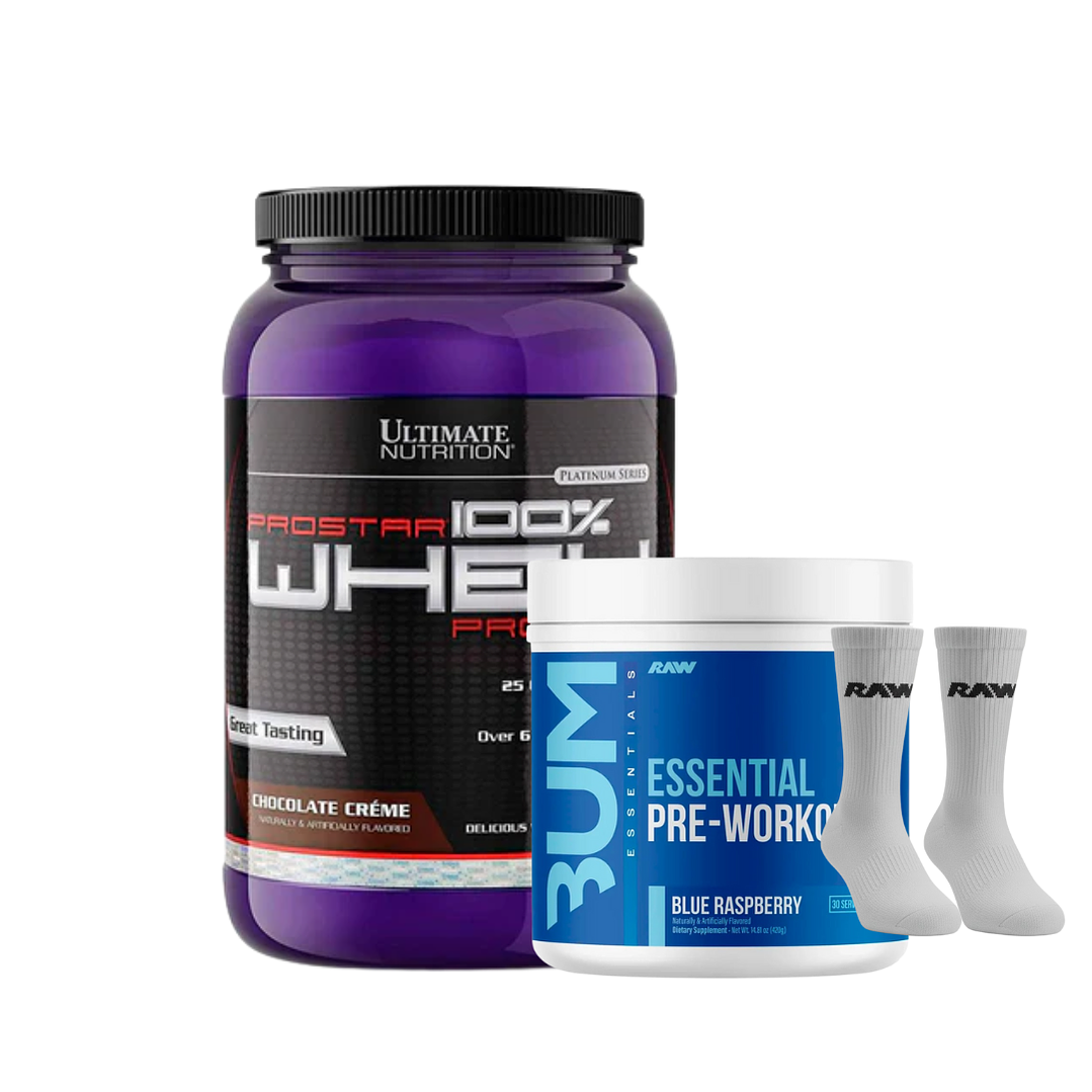 Prostar Whey Protein 2lbs + Essential CBUM + Par de Calcetines RAW 3
