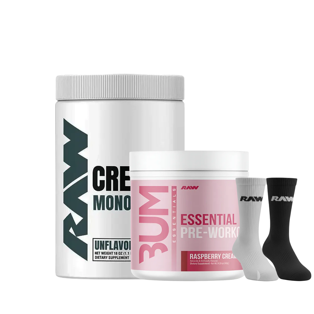 Creatina RAW 500gr + Pre Entreno Essential CBUM + Par de Calcetines RAW 1