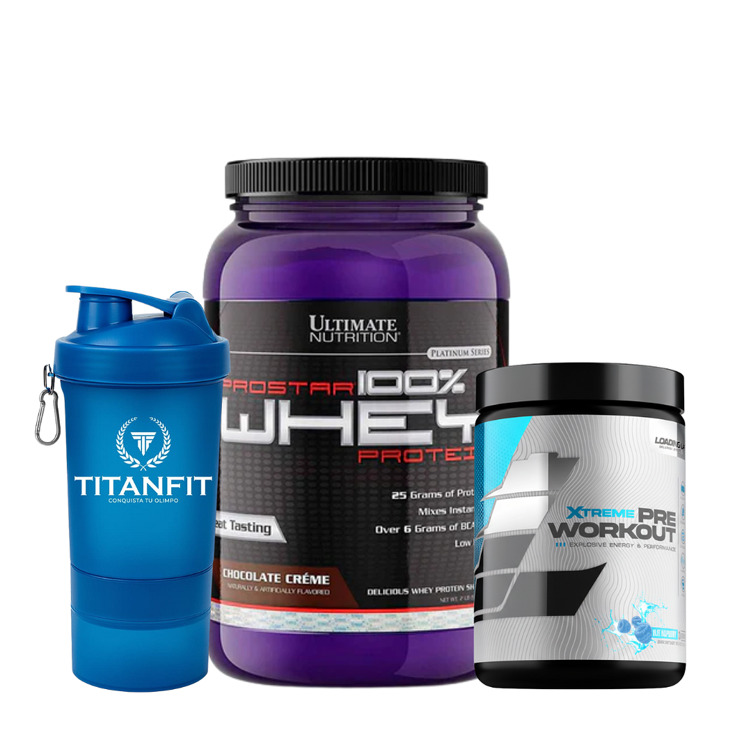 Prostar Whey Protein 2lbs + Pre Entreno LoadingUP + Shaker TITANFIT 3 en 1 2