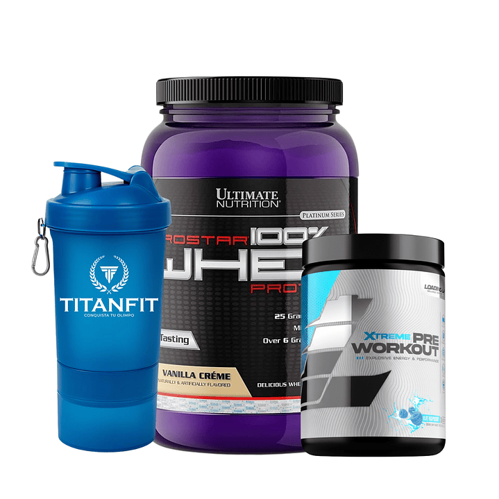 Prostar Whey Protein 2lbs + Pre Entreno LoadingUP + Shaker TITANFIT 3 en 1 3