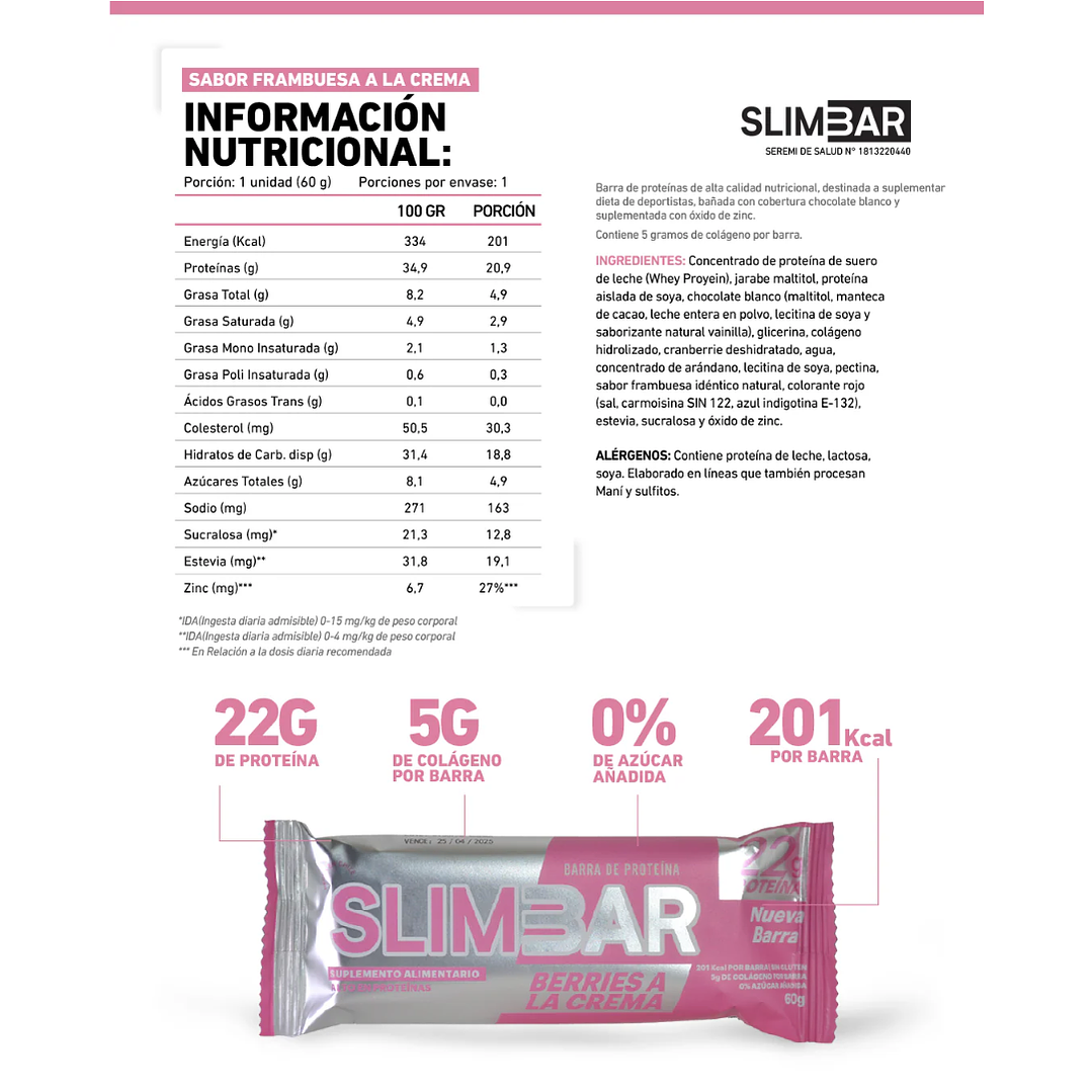Barritas Slimbar Berries a la crema 60gr - 12 unidades 2