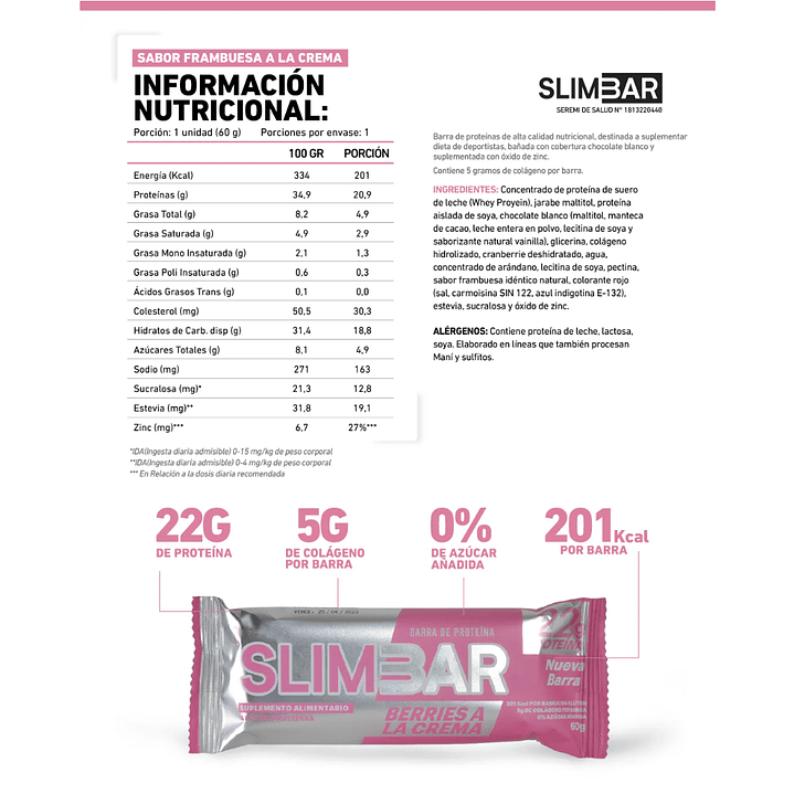 Barritas Slimbar Berries a la crema 60gr - 12 unidades 2