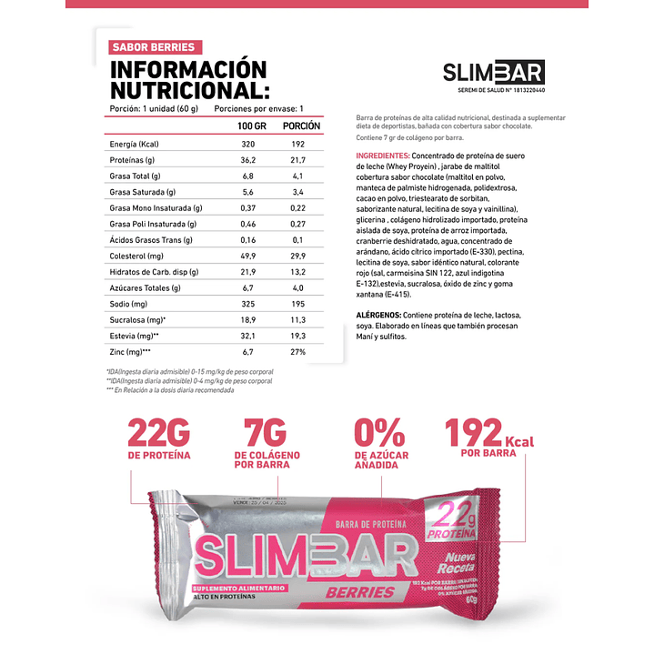 Barritas Slimbar Berries 60gr - 12 unidades 2