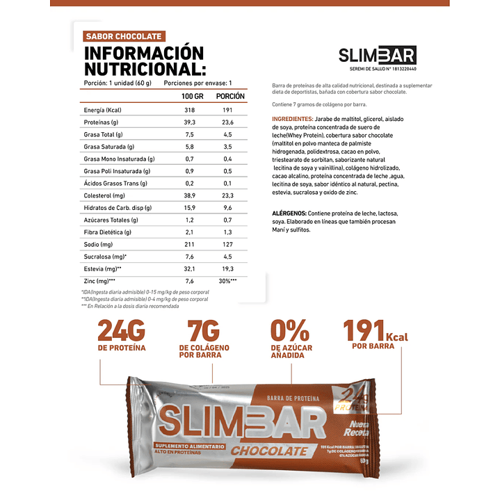 Barritas Slimbar Chocolate 60gr - 12 unidades 2