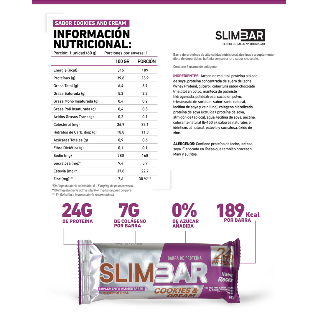 Barritas Slimbar Cookies & Cream 60gr - 12 unidades 2