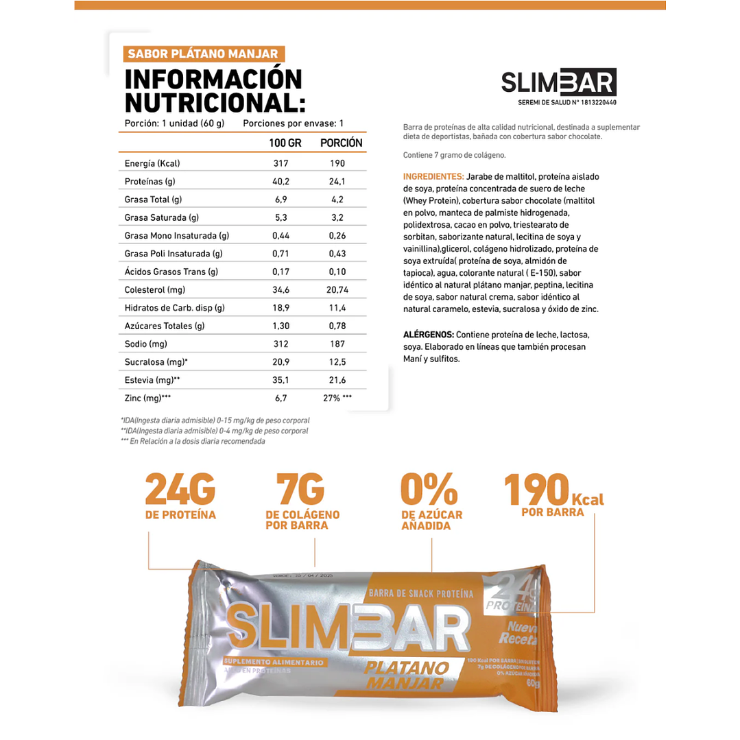 Barritas Slimbar Plátano Manjar 60gr - 12 unidades 3