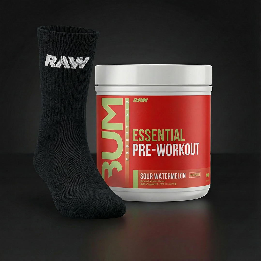 Pre-entreno Cbum Essential 30 servicios + Par de Calcetines RAW 2