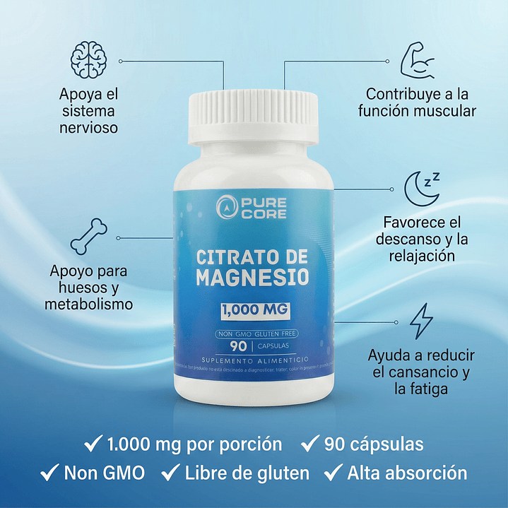 Citrato de Magnesio Pure Core (90 CAPS) 3