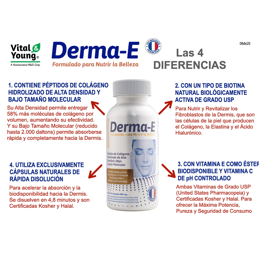 Peptidos de Colageno Hidrolizado Derma-E 90caps 1
