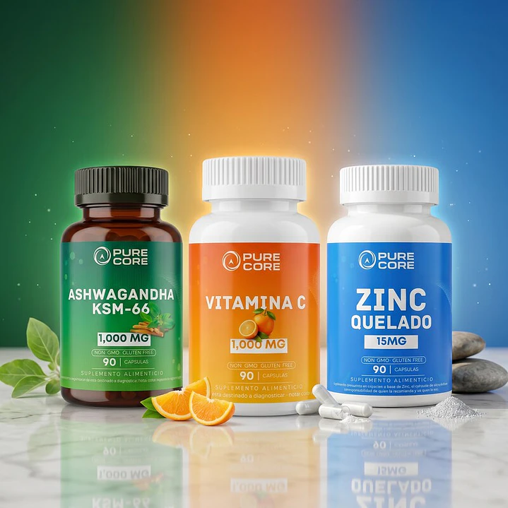 Pack Vitaminas Pure Core Ashwagada + Vitamina C + Zinc 1