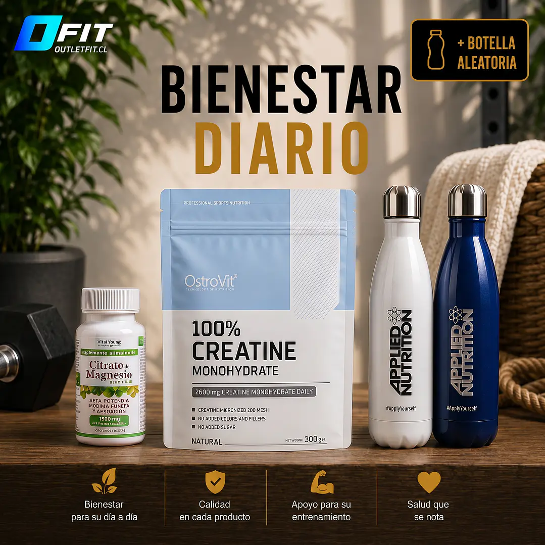 Pack Creatina Monohidratada (300grs) + Citrato de Magnesio (60caps) | Incluye GRATIS botella de acero inoxidable 1