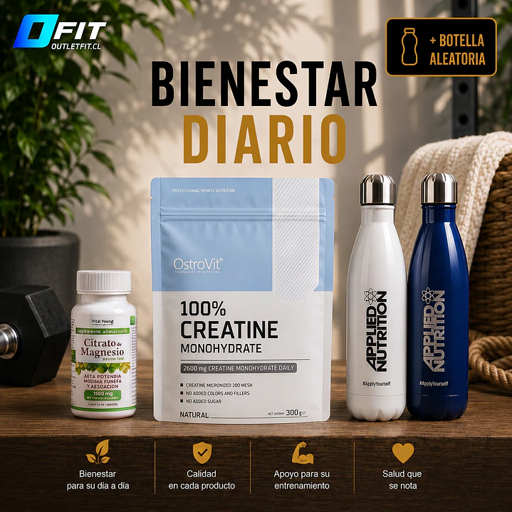 Pack Creatina Monohidratada (300grs) + Citrato de Magnesio (60caps) | Incluye GRATIS botella de acero inoxidable 1