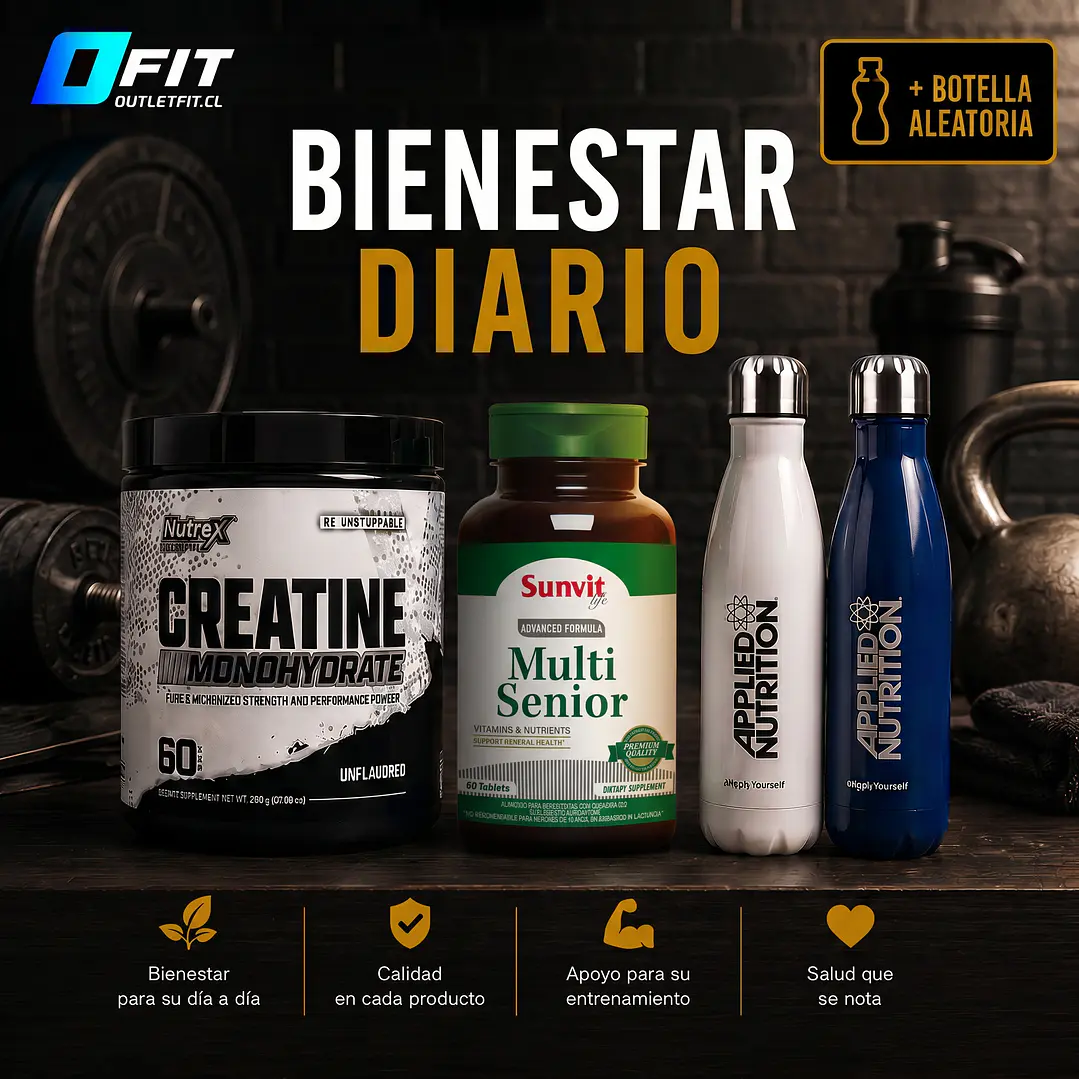 Pack Creatina Monohidratada (300grs) +Mutivitaminico (60caps) | Incluye botella de acero inoxidable 1