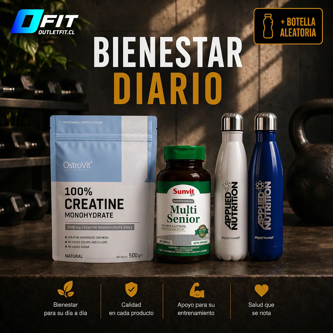 Pack Creatina Monohidratada Ostrovit (300grs) +Mutivitaminico (60caps) | Incluye botella de acero inoxidable 1