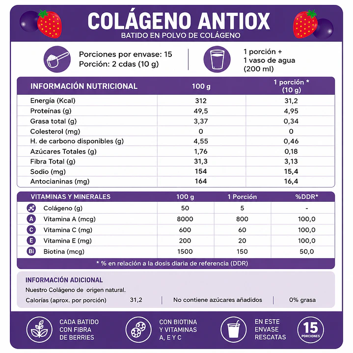Colágeno BerryFlex 300 g | Colágeno Hidrolizado con Magnesio, Vitamina C y Vitamina D- COPIA 2