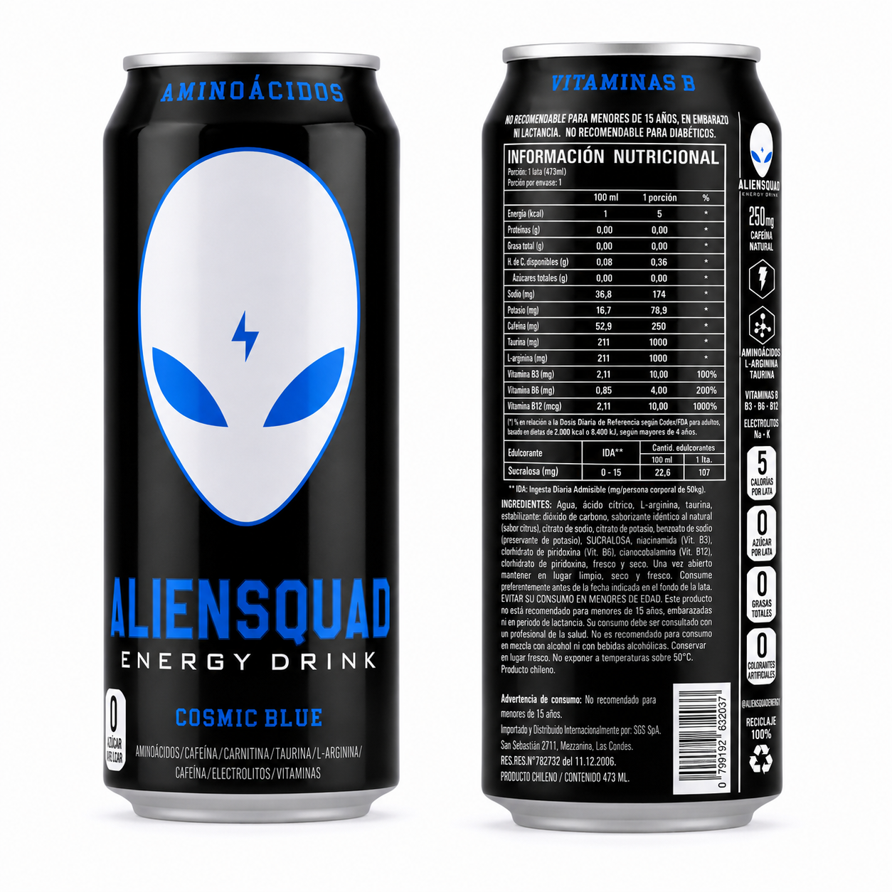 AlienSquad Energy Drink Cosmic Blue 473 ml | 250 mg de Cafeína Natural