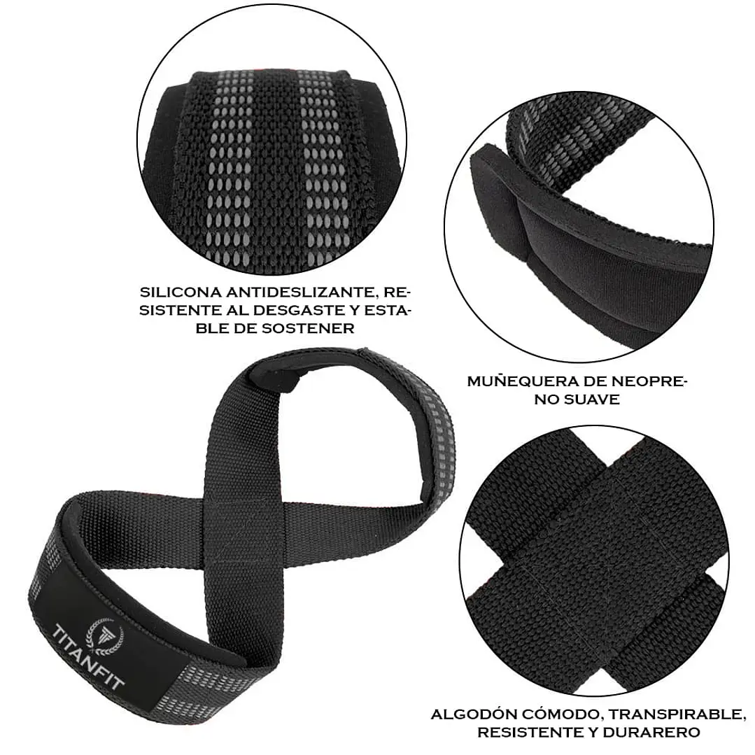 Straps en 8 TitanFit Hoplon Infinito | Máximo Agarre para Peso Muerto y Powerlifting 7