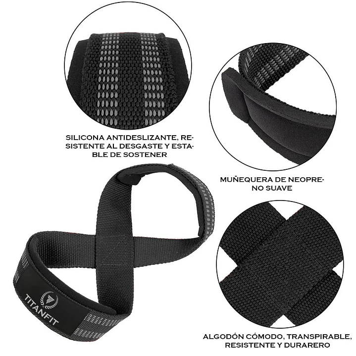 Straps en 8 TitanFit Hoplon Infinito | Máximo Agarre para Peso Muerto y Powerlifting 7