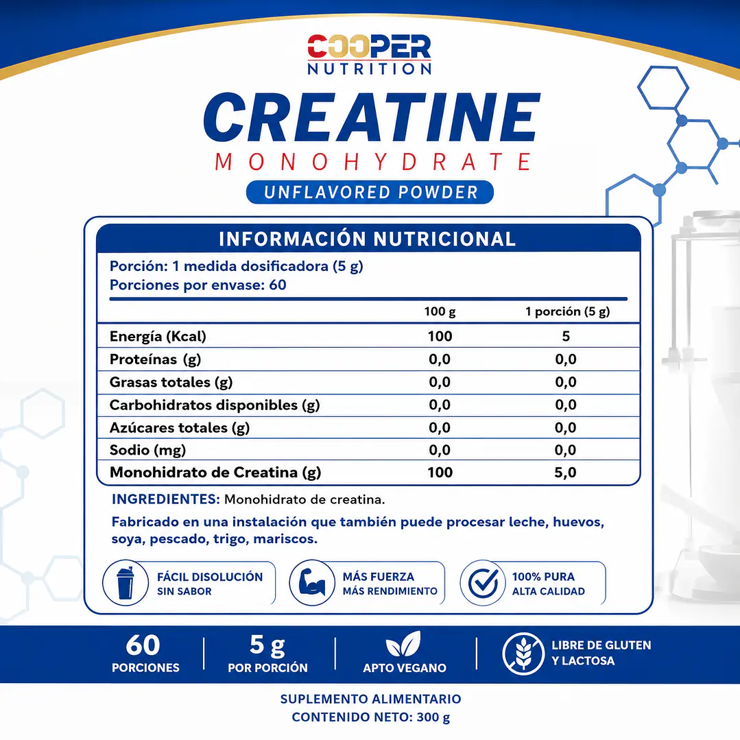 Creatina Monohidratada Cooper Nutrition 300 g | Fuerza, Potencia y Recuperación 2