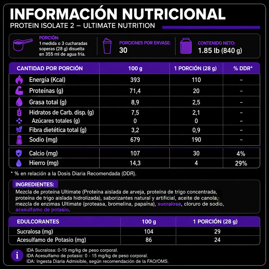 Protein Isolate 2 Ultimate Nutrition 840 g | Proteína Vegetal 2