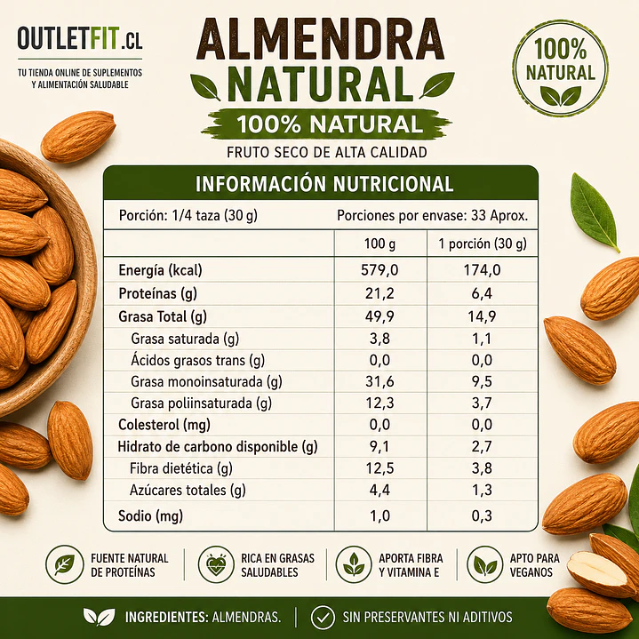 Almendra Natural Piwén 1 kg | Fruto Seco 100% Natural 2