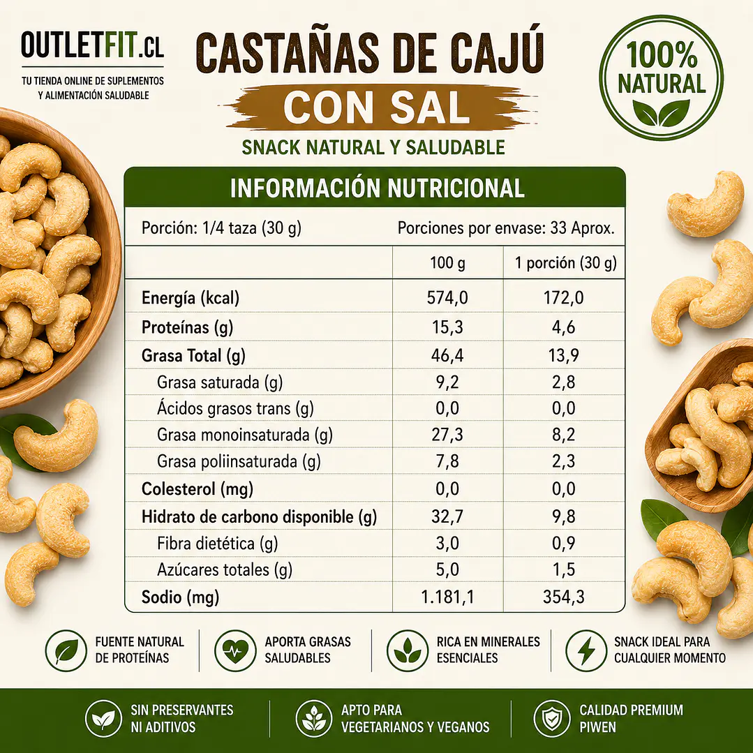 Castañas de Cajú con Sal Piwen 1 kg | Snack Natural 2
