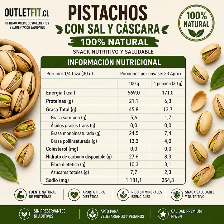 Pistachos con Sal y Cáscara Piwen 1 kg | Snack Natural 2