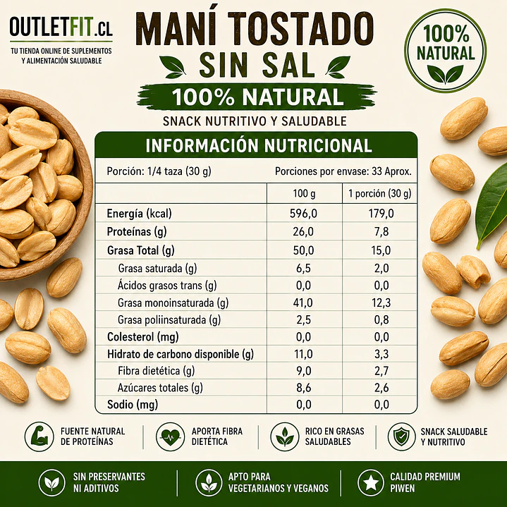 Maní Tostado Sin Sal Piwen 1 kg | Snack Natural 2