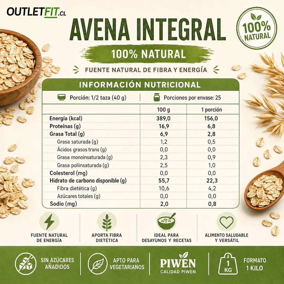 Avena Integral Piwen 1 kg | Fibra y Energía Natural 2