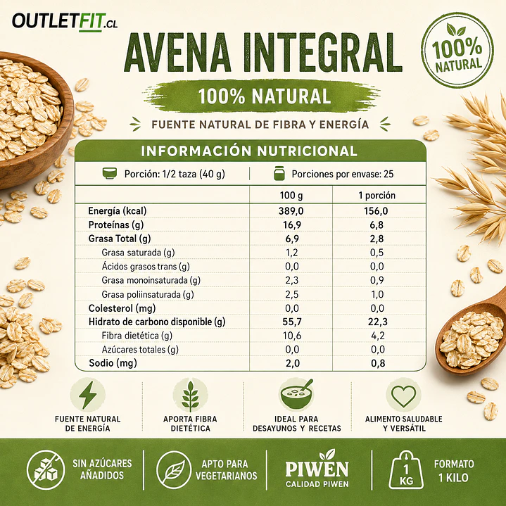 Avena Integral Piwen 1 kg | Fibra y Energía Natural 2