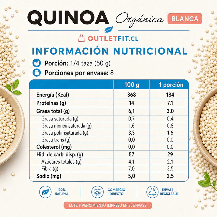 Quinoa Orgánica Blanca Manare 400 g | Fibra y Proteína 2