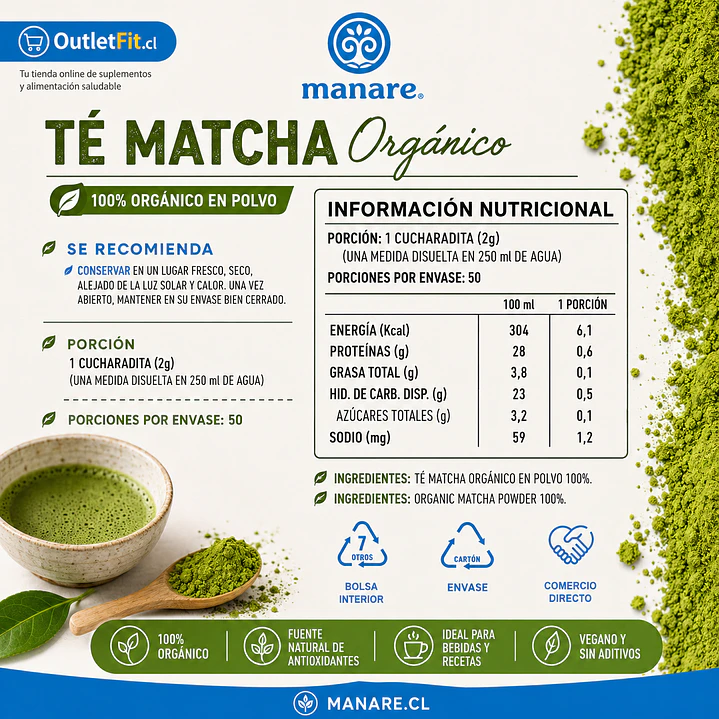 Té Matcha Orgánico Manare 100 g | Energía Natural 2