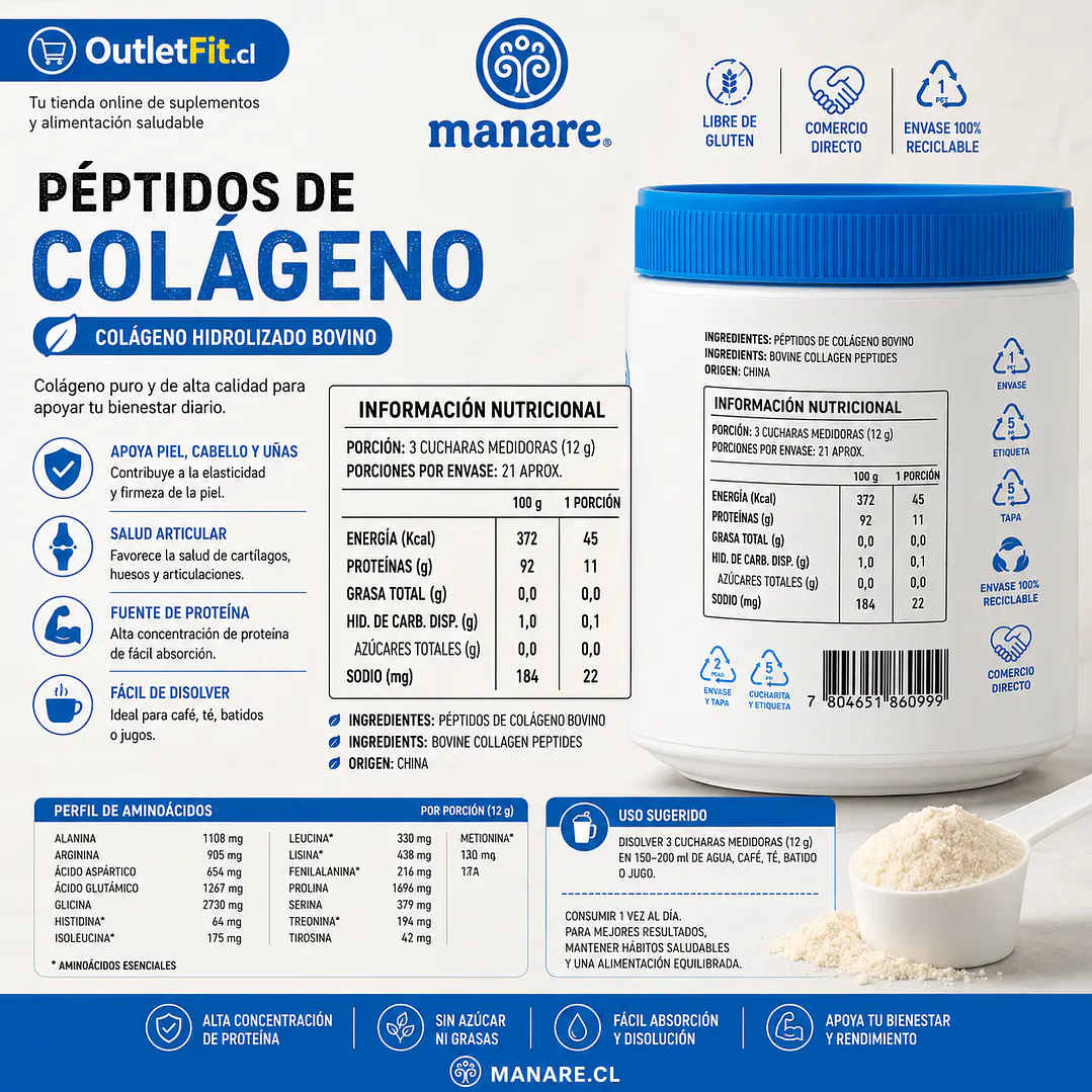 Péptidos de Colágeno Manare 250 g | 11 g Proteína 2