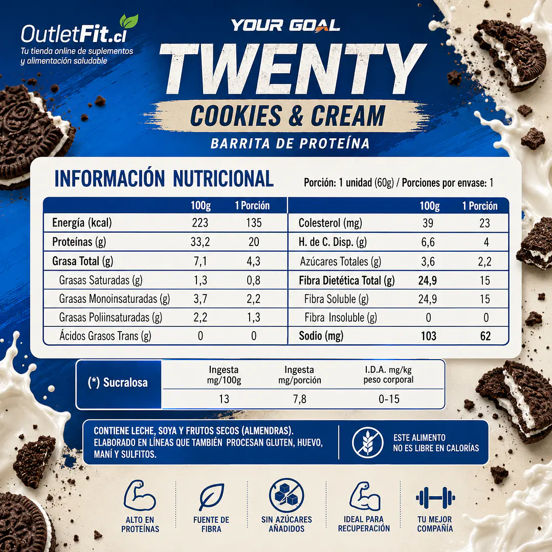 Barra Twenty’s Cookies & Cream 60 g | 20 g Proteína 3