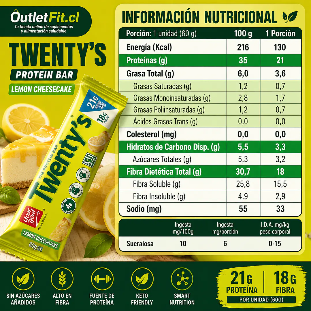 Barra Twenty’s Lemon Cheesecake 60 g | 21 g Proteína 3