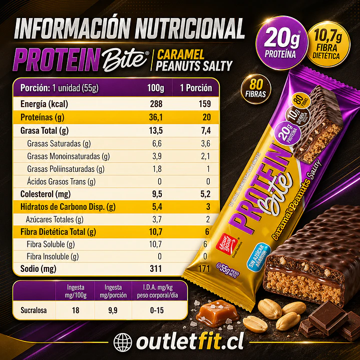 Protein Bite Caramel Peanuts 55 g | 20 g Proteína 3