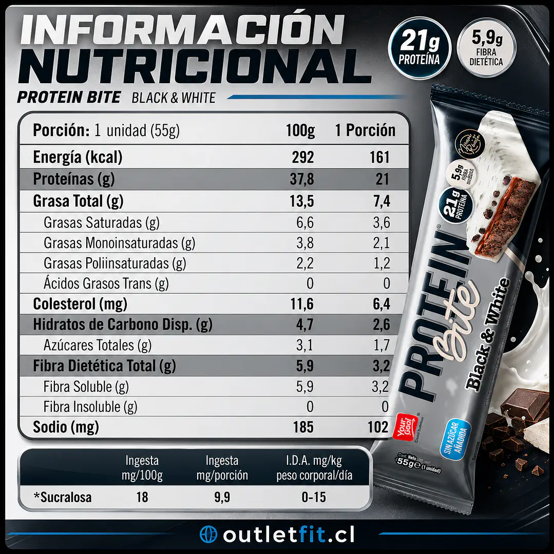 Protein Bite Black & White 55 g | 21 g Proteína 3