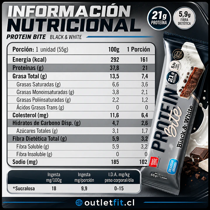 Protein Bite Black & White 55 g | 21 g Proteína 3