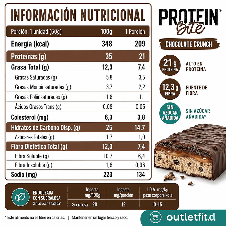 Protein Bite Chocolate Crunch 60 g | 21 g Proteína 3
