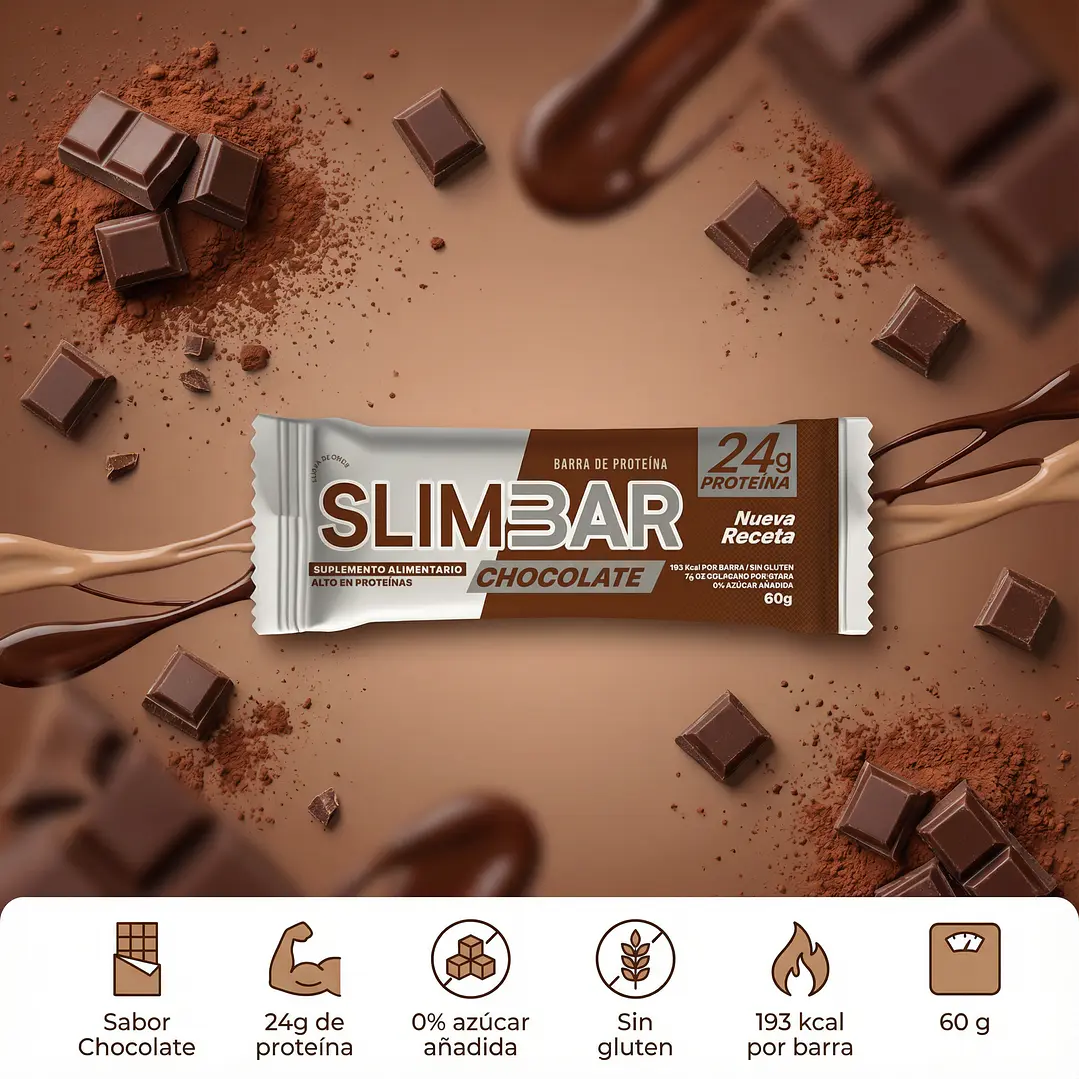 Barra Slimbar Chocolate 60 g | 23,6 g Proteína 2