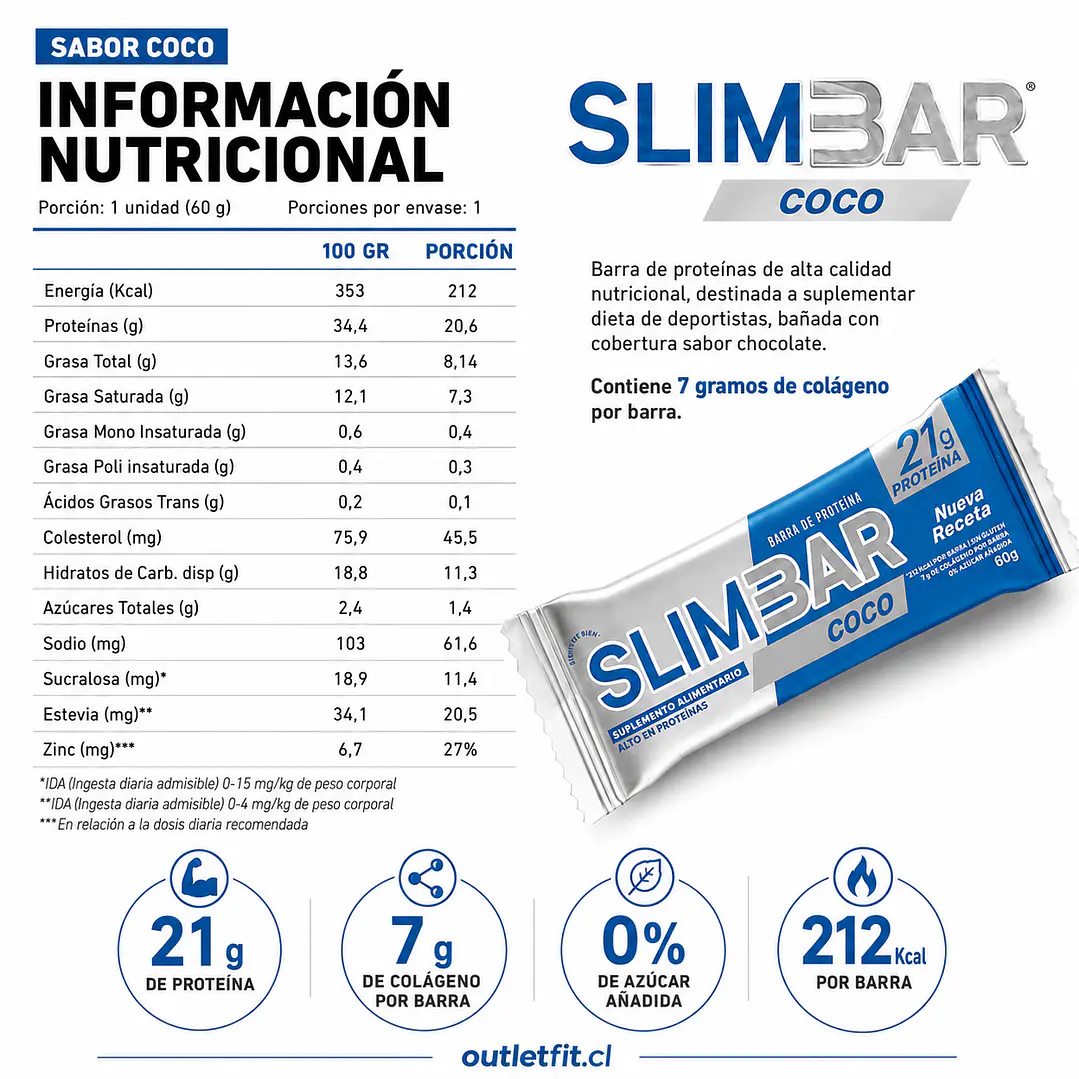 Barra Slimbar Coco 60 g | 21 g de Proteína 2