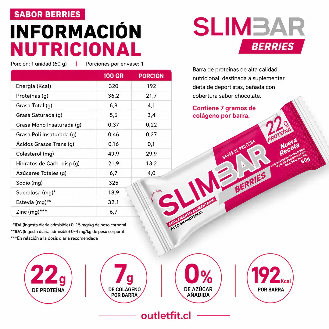 Barra Slimbar Berries 60 g | 22 g de Proteína 3