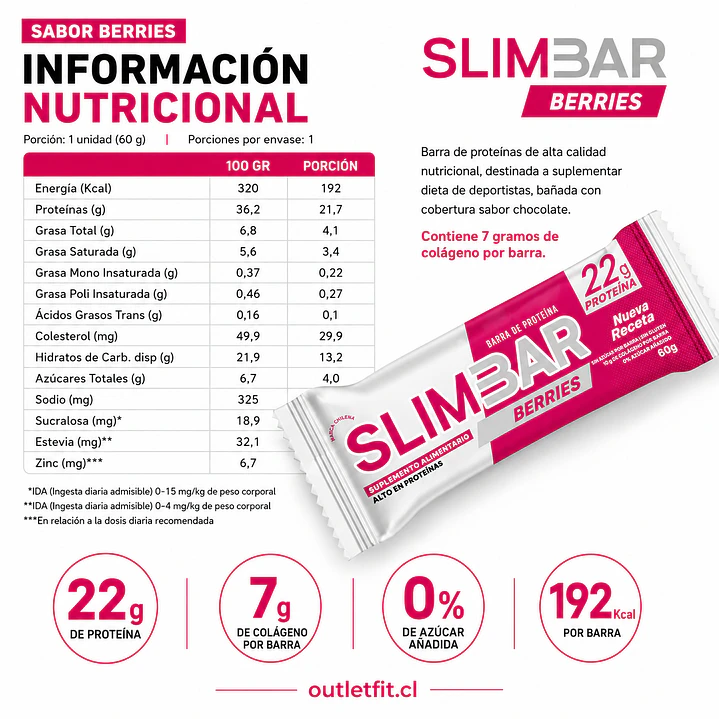 Barra Slimbar Berries 60 g | 22 g de Proteína 3