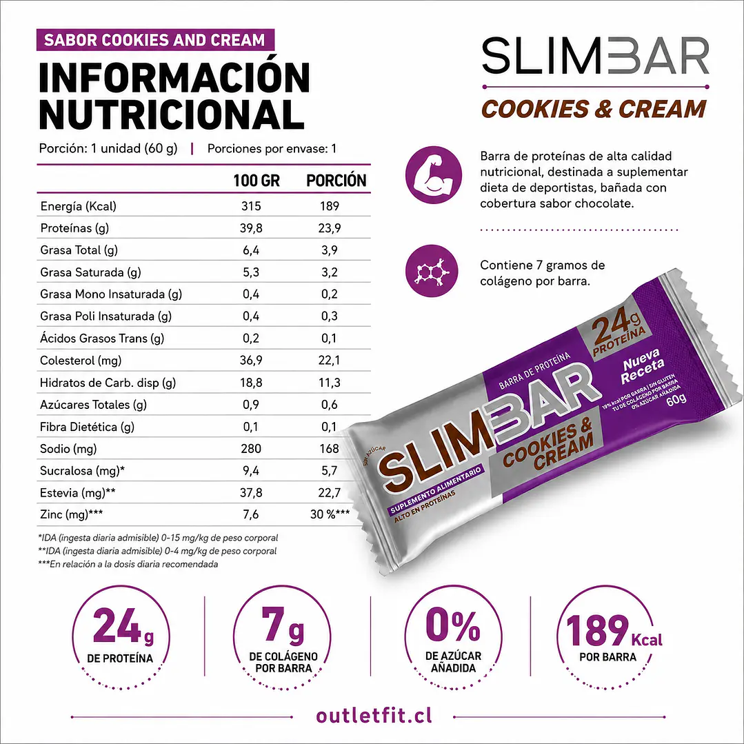 Barra de Proteína Slimbar Cookies & Cream 60 g 3