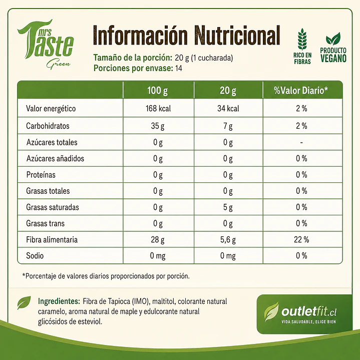 Syrup Maple Free Mrs Taste 280 g | Sin Azúcar 2