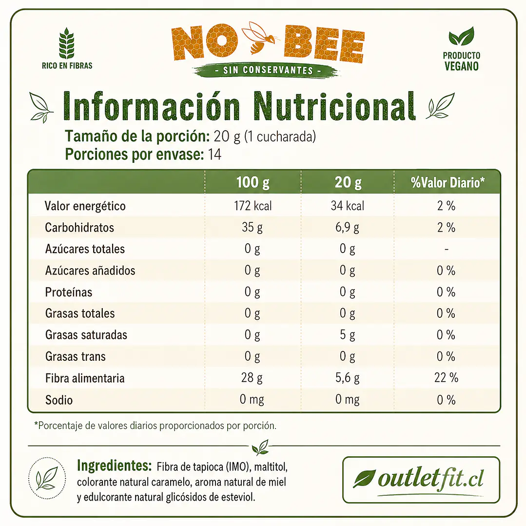 Syrup Honey No Bee Mrs Taste 280 g | Sin Azúcar 2