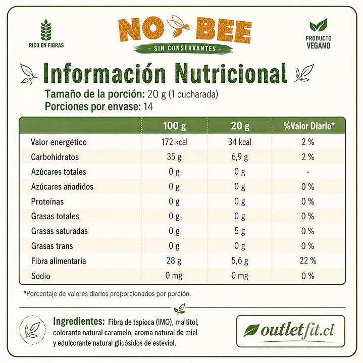 Syrup Honey No Bee Mrs Taste 280 g | Sin Azúcar 2