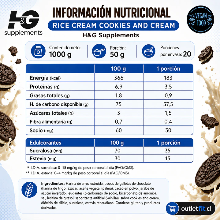 Rice Cream Cookies & Cream H&G 1 kg | 20 Porciones 2