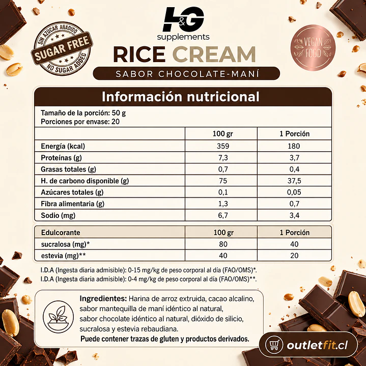 Rice Cream Chocolate Maní H&G 1 kg | 20 Porciones 2